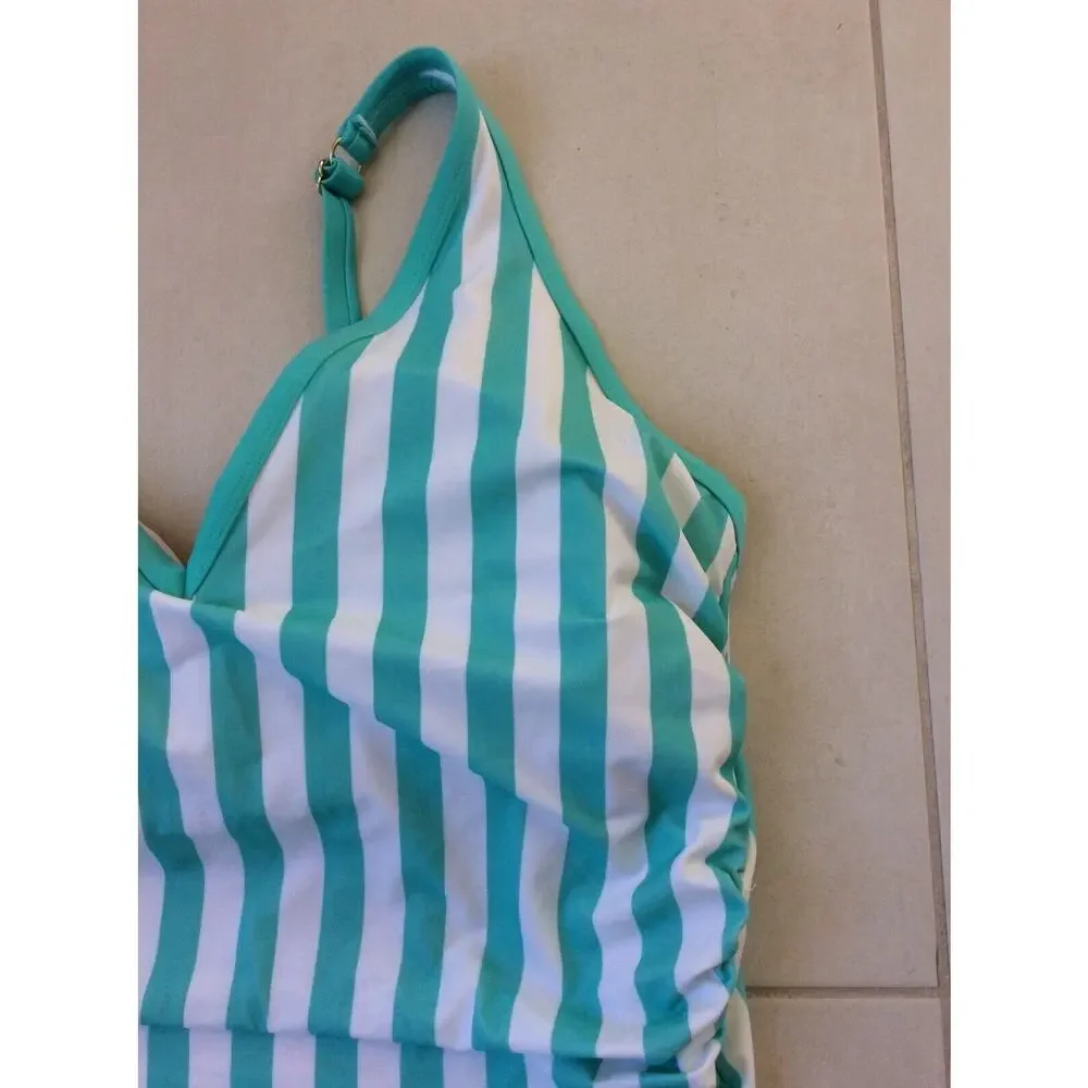 Kona Sol Swim One Piece Swimsuit Ruched Striped Summer Beach